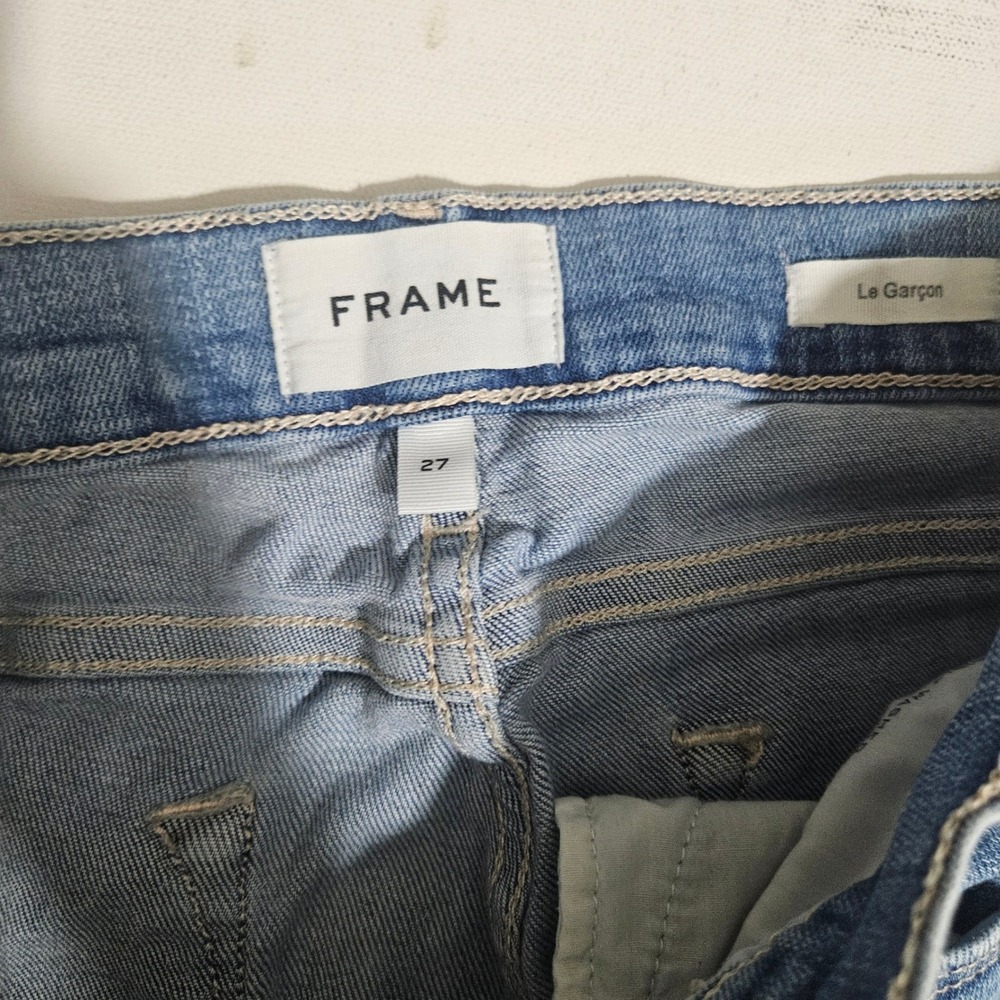 FRAME Le Garcon Distressed Boyfriend Jeans Light Wash Ripped Knee Size 27 - Picture 7 of 12